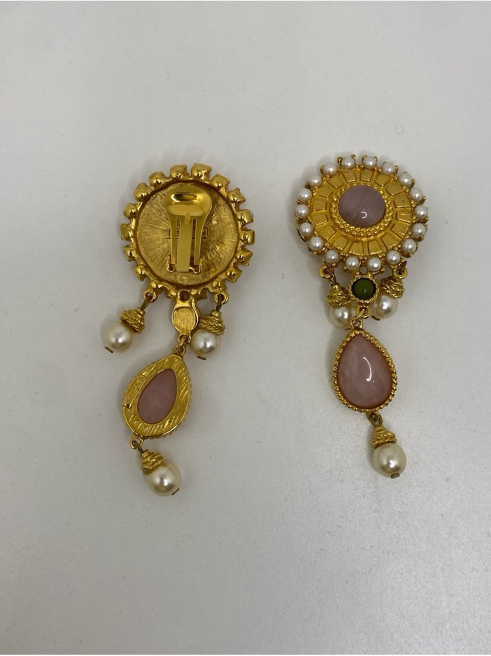 Ben-Amun Gold-Tone Pink and Pearl Drop Earrings - Picture 3 of 8